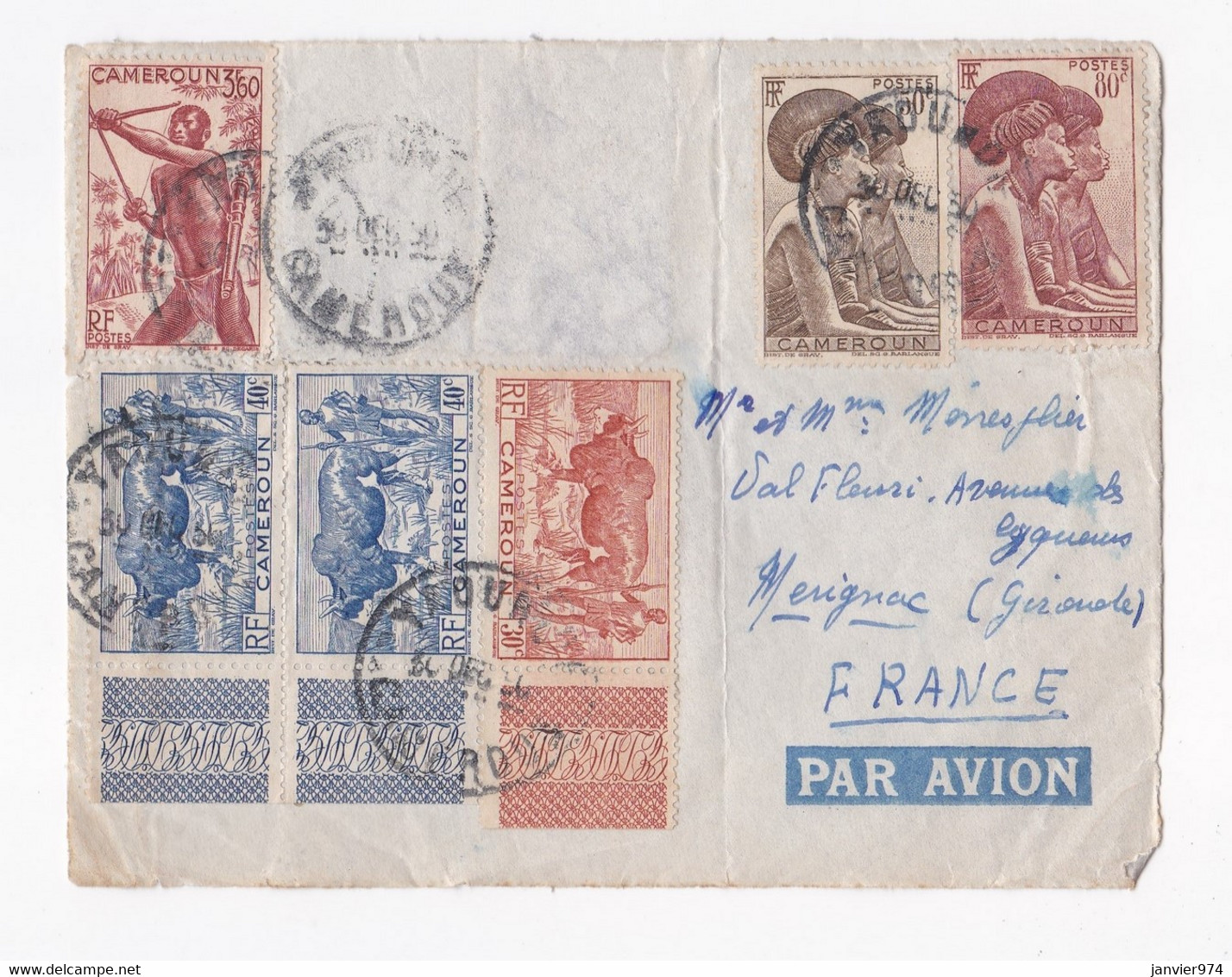 Lettre 1950 Cameroun Yaoundé Pour Mérignac Gironde, 6 Timbres - Covers & Documents
