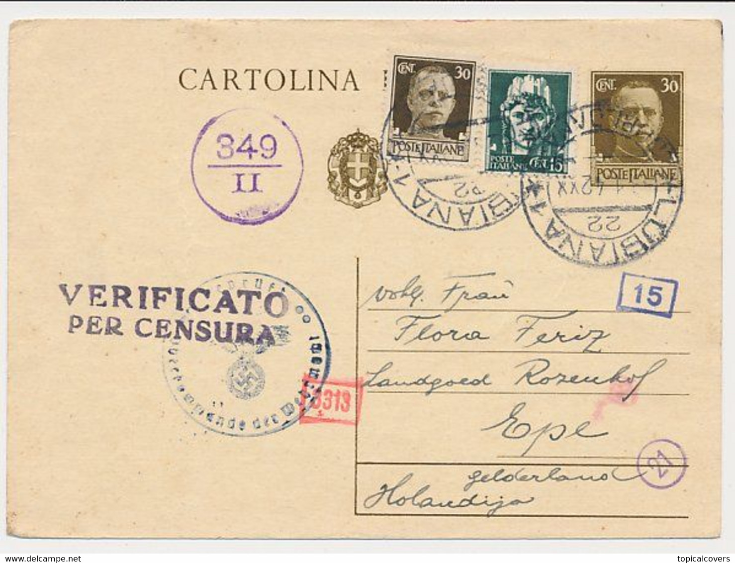 Censored Card  Ljubljana Slovenia / Italy - Epe The Netherlands 1942 - Lubiana