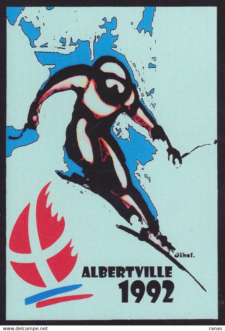 CPM Albertville Tirage 30 Exemplaires Numérotés Signés Par JIHEL Ski Jeux Olympiques - Albertville