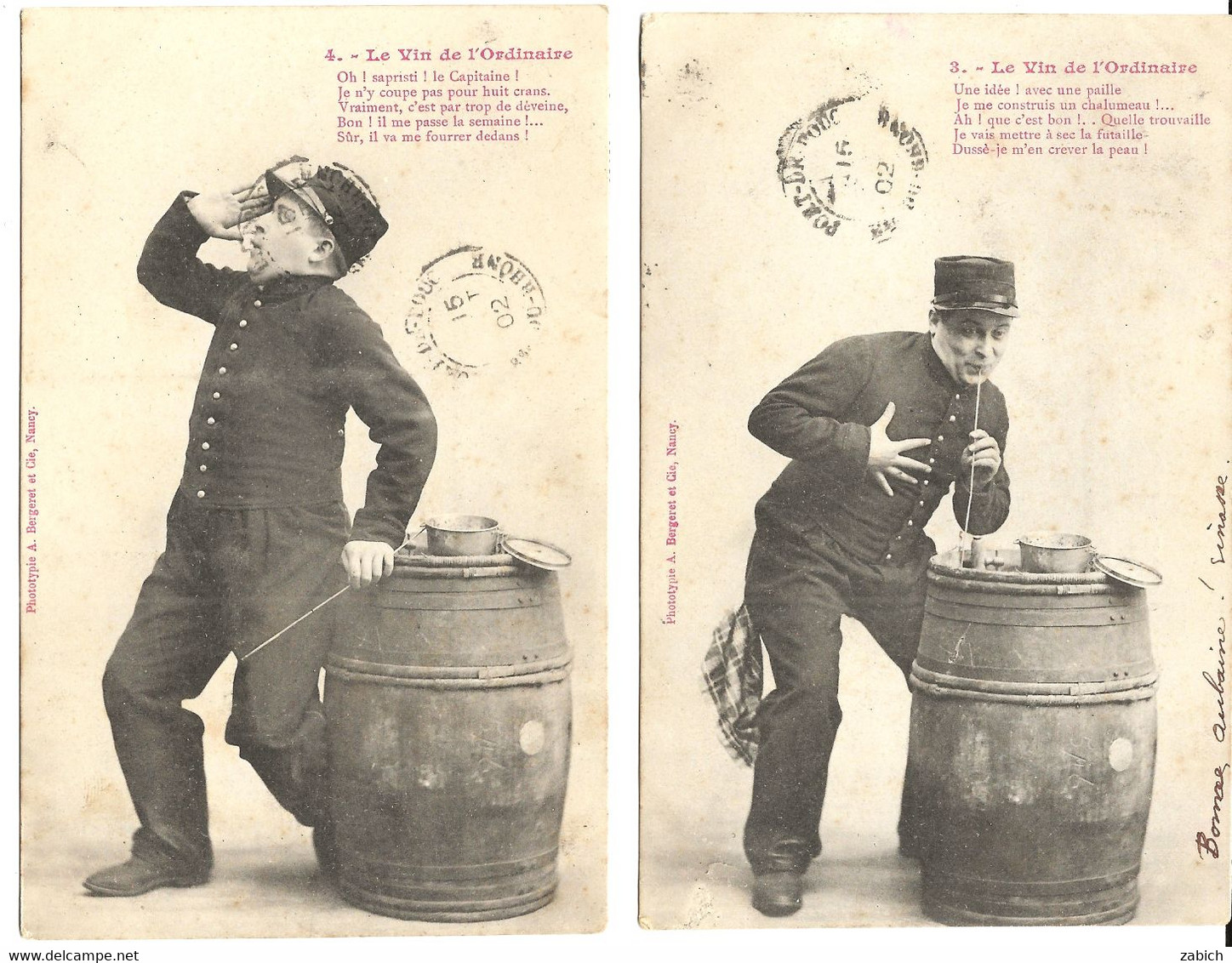 FRANCE 2 CARTES POSTALES LE VIN DE L'ORDINAIRE Ayant Voyagées MARSEILLE DEPART Le 14 8 1902 - Documenti