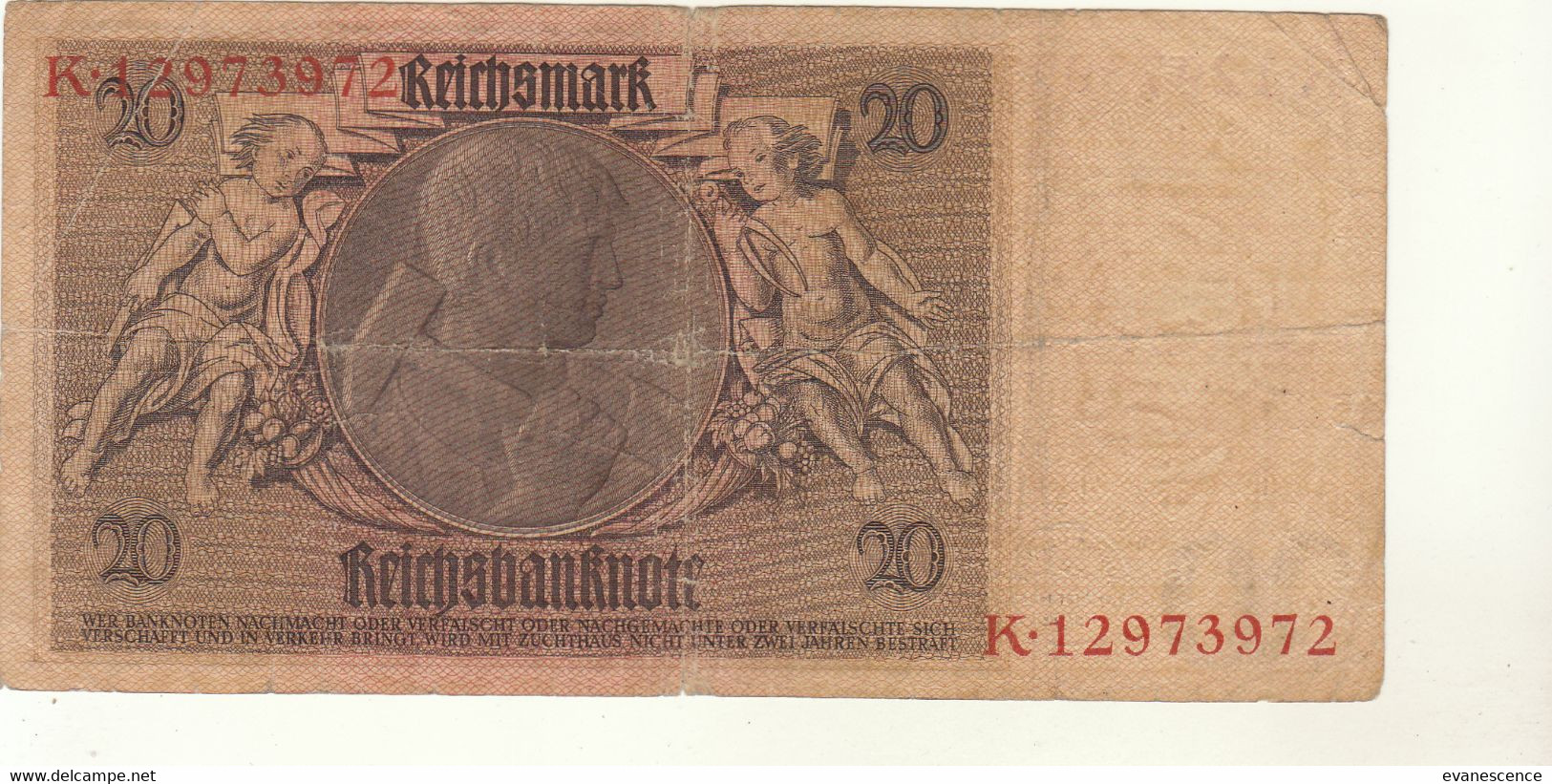 Allemagne : Billet De  20 Reichsmark  ( Trace Plis )   ///  Réf. Fév. 22 / P6 - 50 Reichsmark