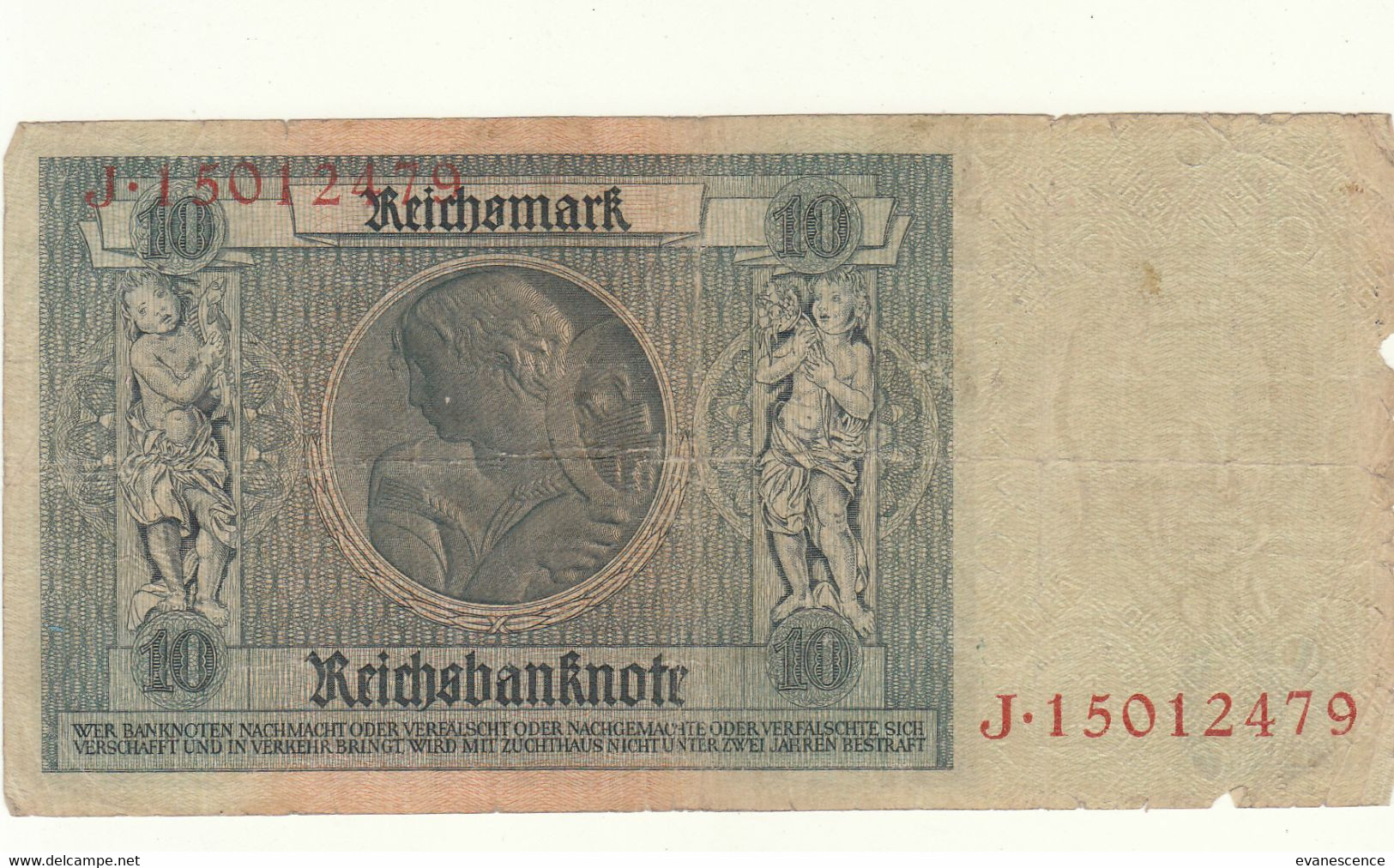 Allemagne : Billet De  10 Reichsmark  ( état ; Moyen )   ///  Réf. Fév. 22 / P7 - 5 Reichsmark