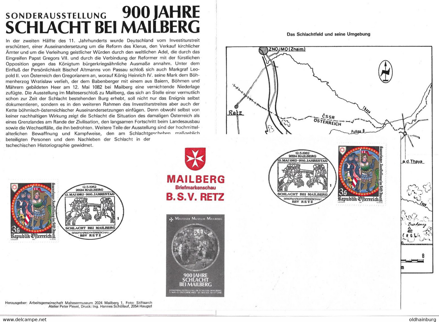 2033y: Heimatbeleg Schlacht Bei Mailberg, Sonderstempel 1982, Kuenringer, Gefalteter Farbfolder - Hollabrunn