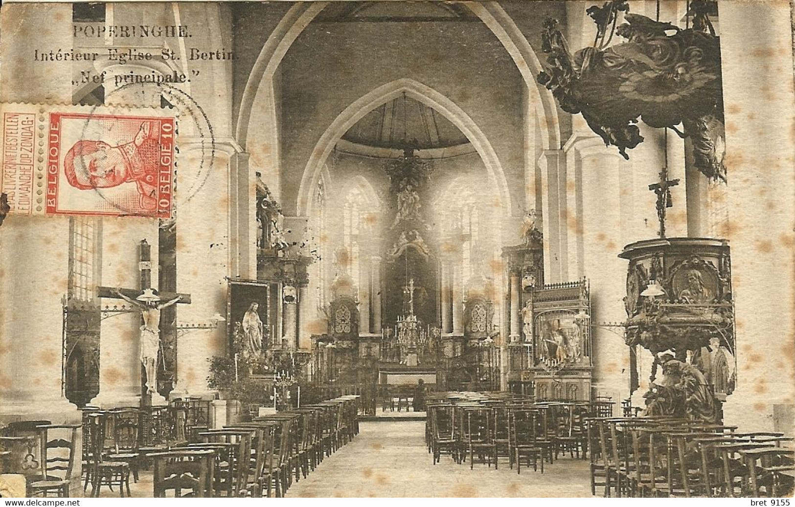 BELGIQUE POPERINGHE BEAU TIMBRE INTERIEUR EGLISE SAINT BERTIN NEF PRINCIPALE TRES BELLE CHAIRE  A PRECHER - Poperinge