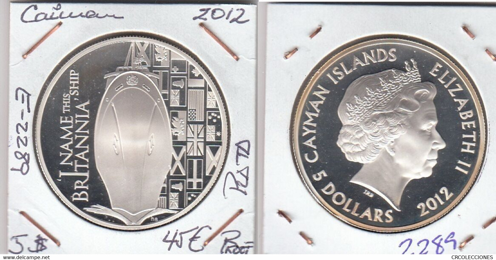 E2289 MONEDA ISLAS CAIMAN 5 DOLARES 2012 PLATA PROOF 45 - Kaimaninseln