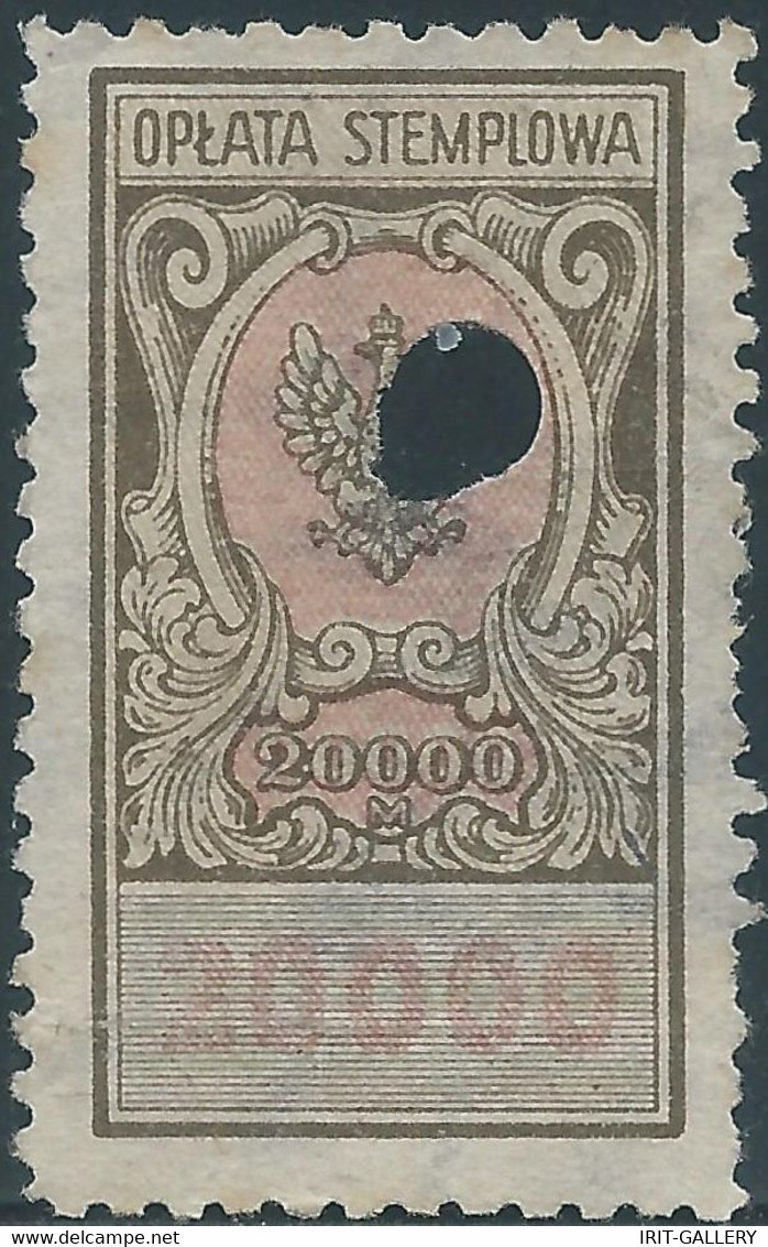 POLONIA-POLAND-POLSKA,Revenue Stamp Fiscal Tax,(OPLATA STEMPLOWA)20.000M,Used-Drilled - Revenue Stamps