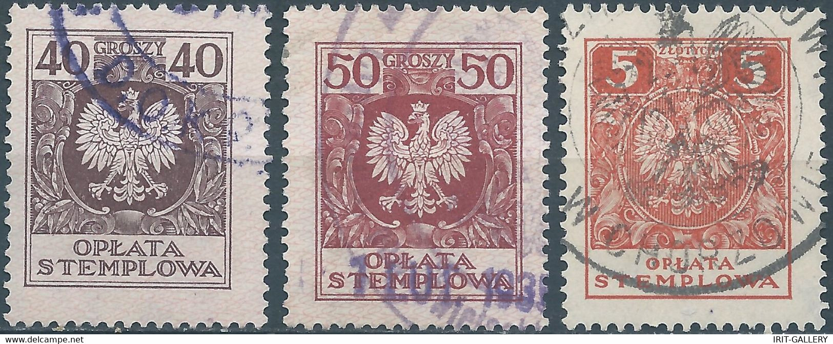 POLONIA-POLAND-POLSKA,Revenue Stamp Fiscal Tax 40-50Groszy & 5 ZLOTYCH(OPLATA STEMPLOWA)Used - Fiscali