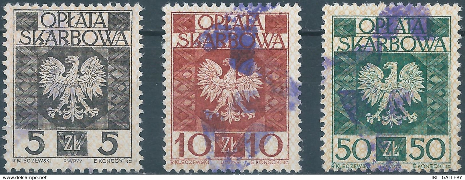POLONIA-POLAND-POLSKA,1958 Revenue Stamp Fiscal TaX 5-10- 50ZL (OPLATA SKARBOWA) Used - Revenue Stamps