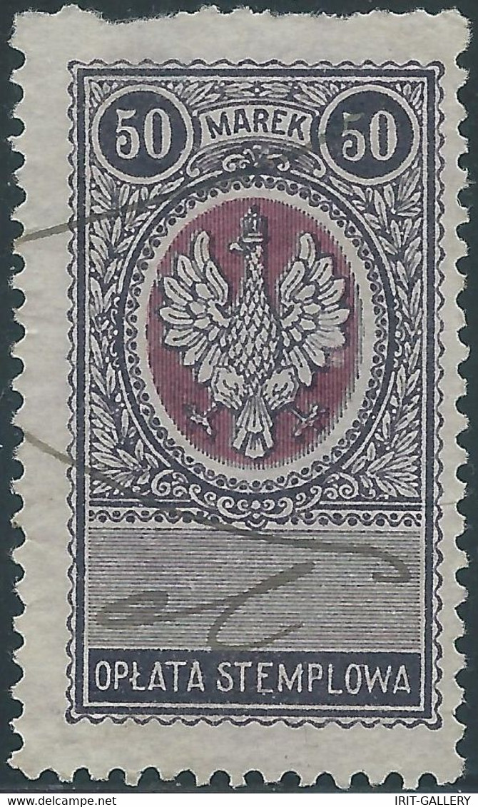 POLONIA-POLAND-POLSKA,Revenue Stamp Fiscal Tax (OPLATA STEMPLOWA) 50MAREK,Used - Fiscaux