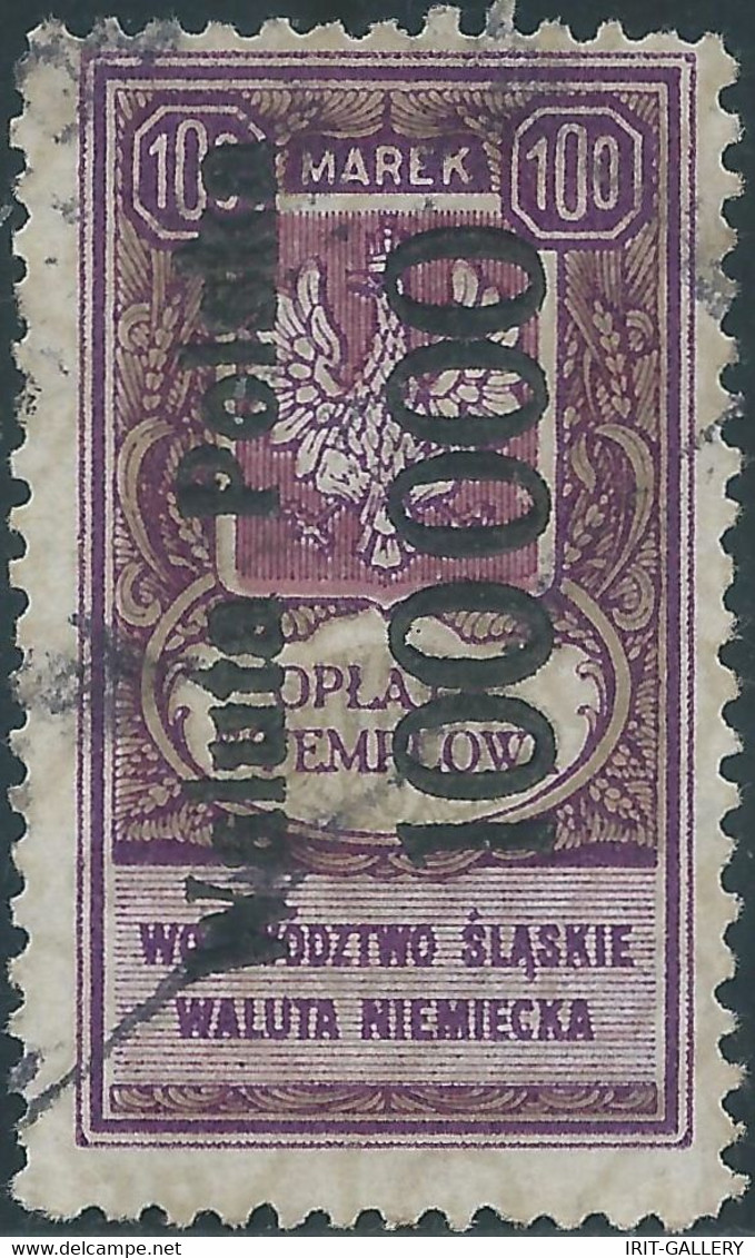 POLONIA-POLAND-POLSKA,1924 Revenue Stamp Fiscal Tax,(OPLATA STEMPLOWA)overprint 100.000 On 100 MAREK,Used - Fiscale Zegels