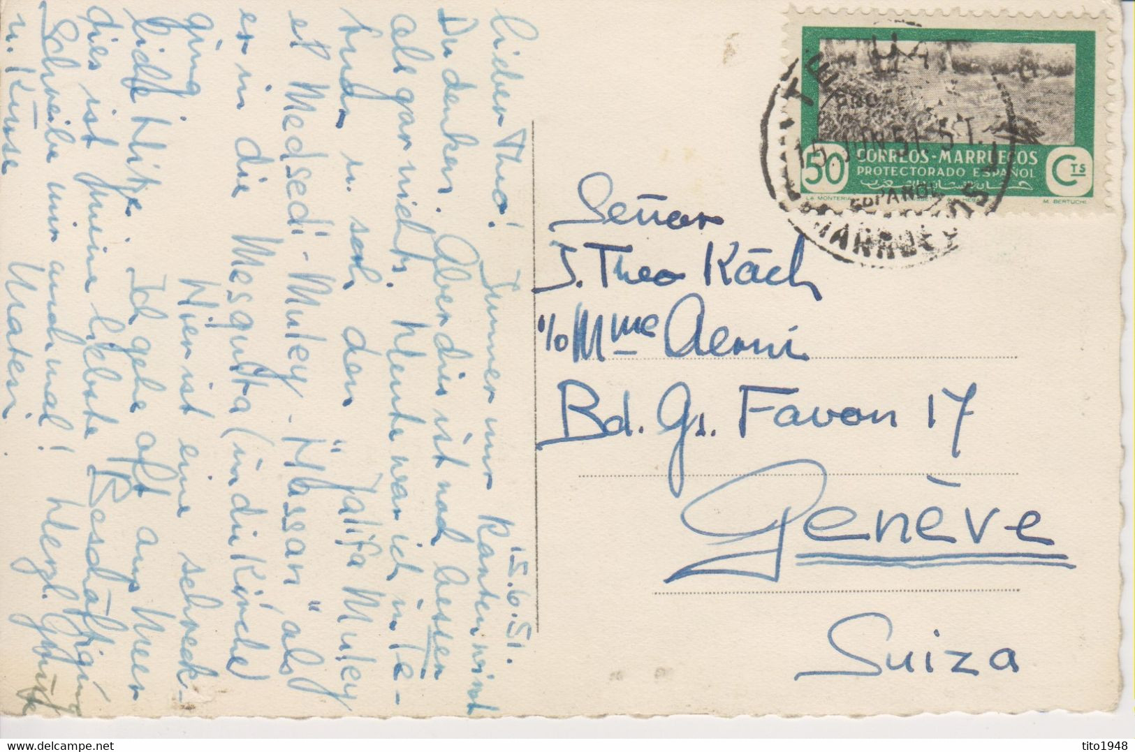 Tanger, Cp1, 15. 6. 1951, Carte Postal  à Suisse, Voir Scans! - Marruecos Español