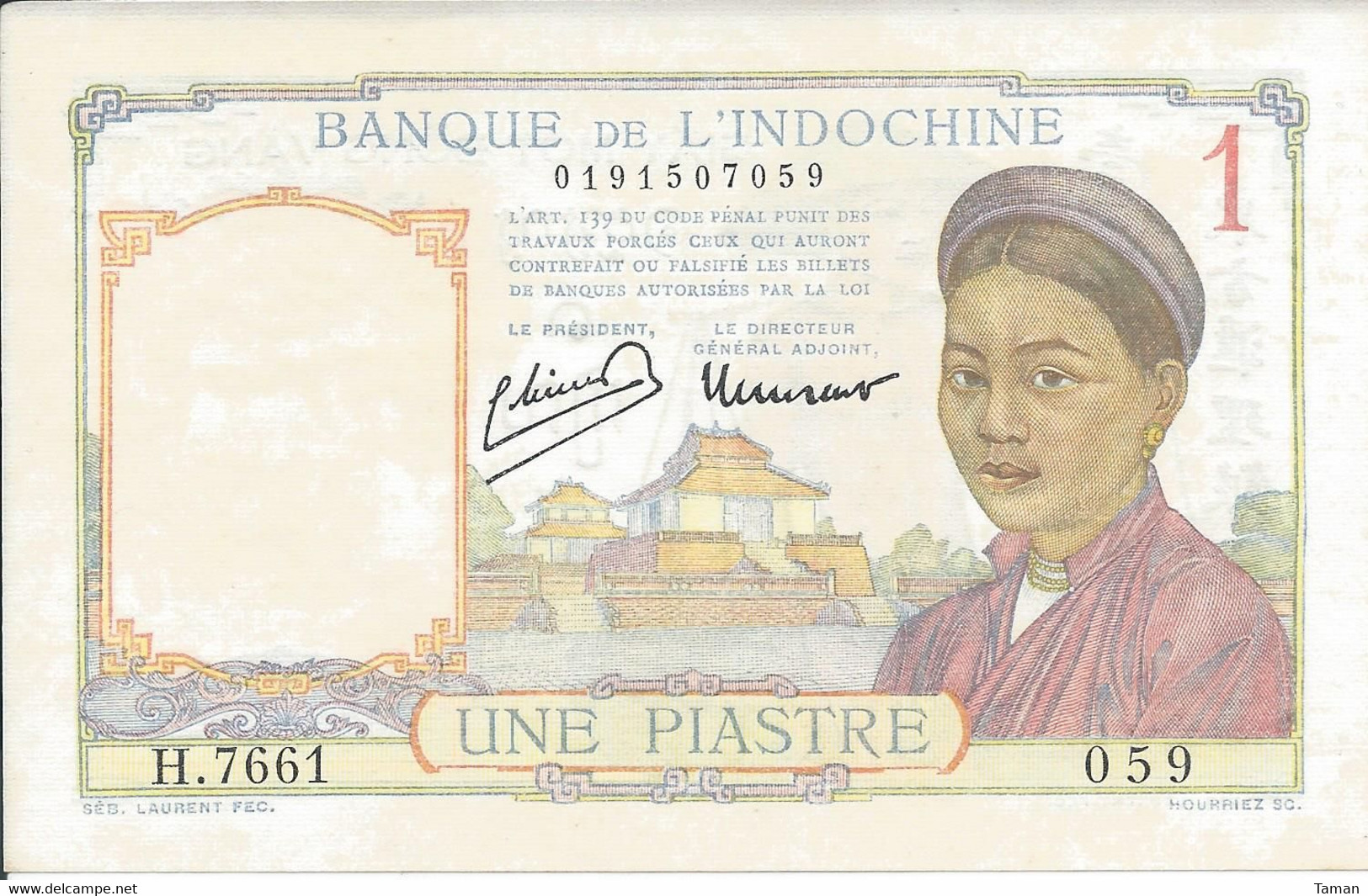 INDOCHINE  -  1  Piastre   Nd(1946)   -- UNC -- - Indocina