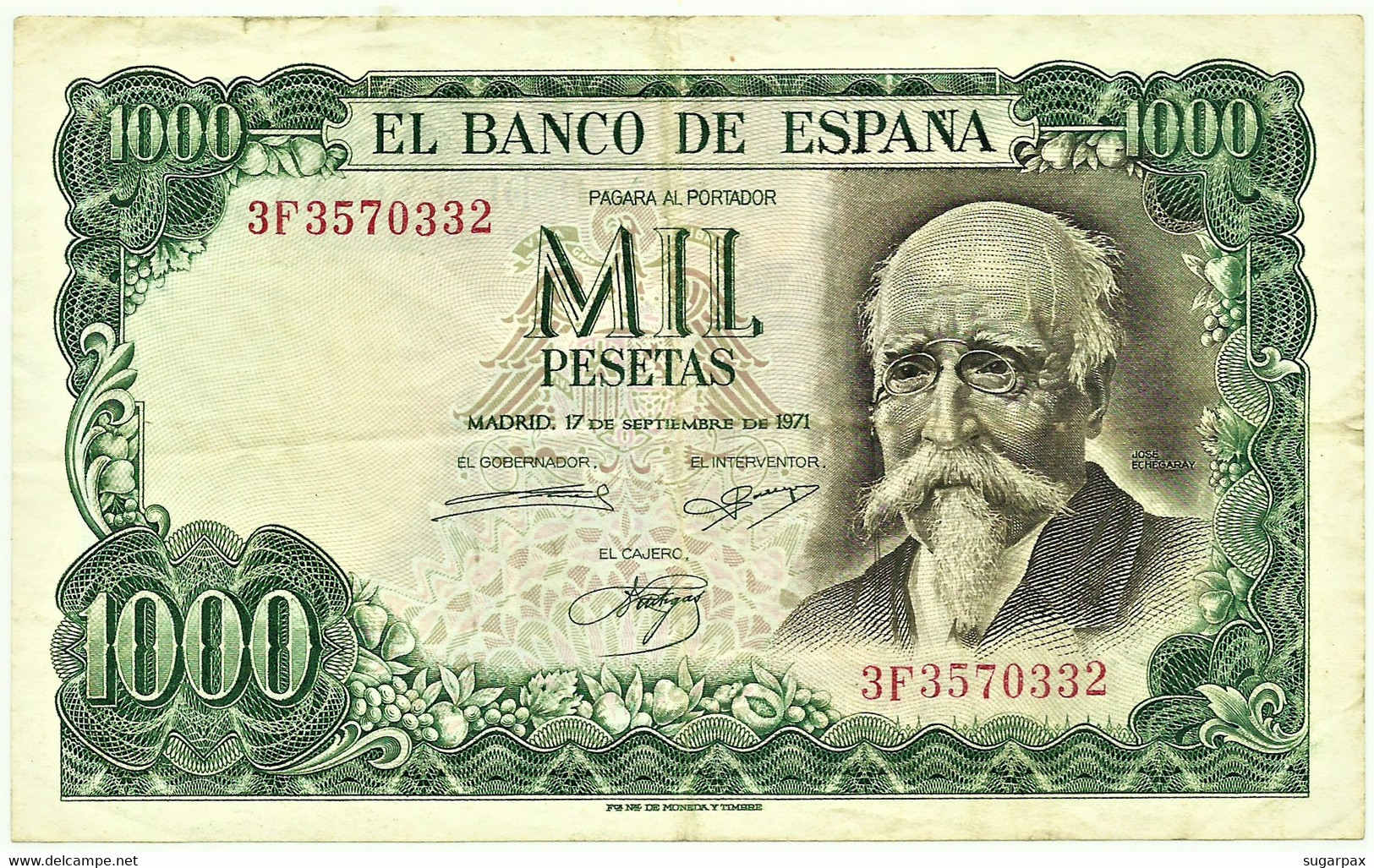 ESPAÑA - 1000 Pesetas - 17.09.1971 ( 1974 ) - Pick 154 - Serie 3F - José Echegaray - 1.000 - 1000 Pesetas