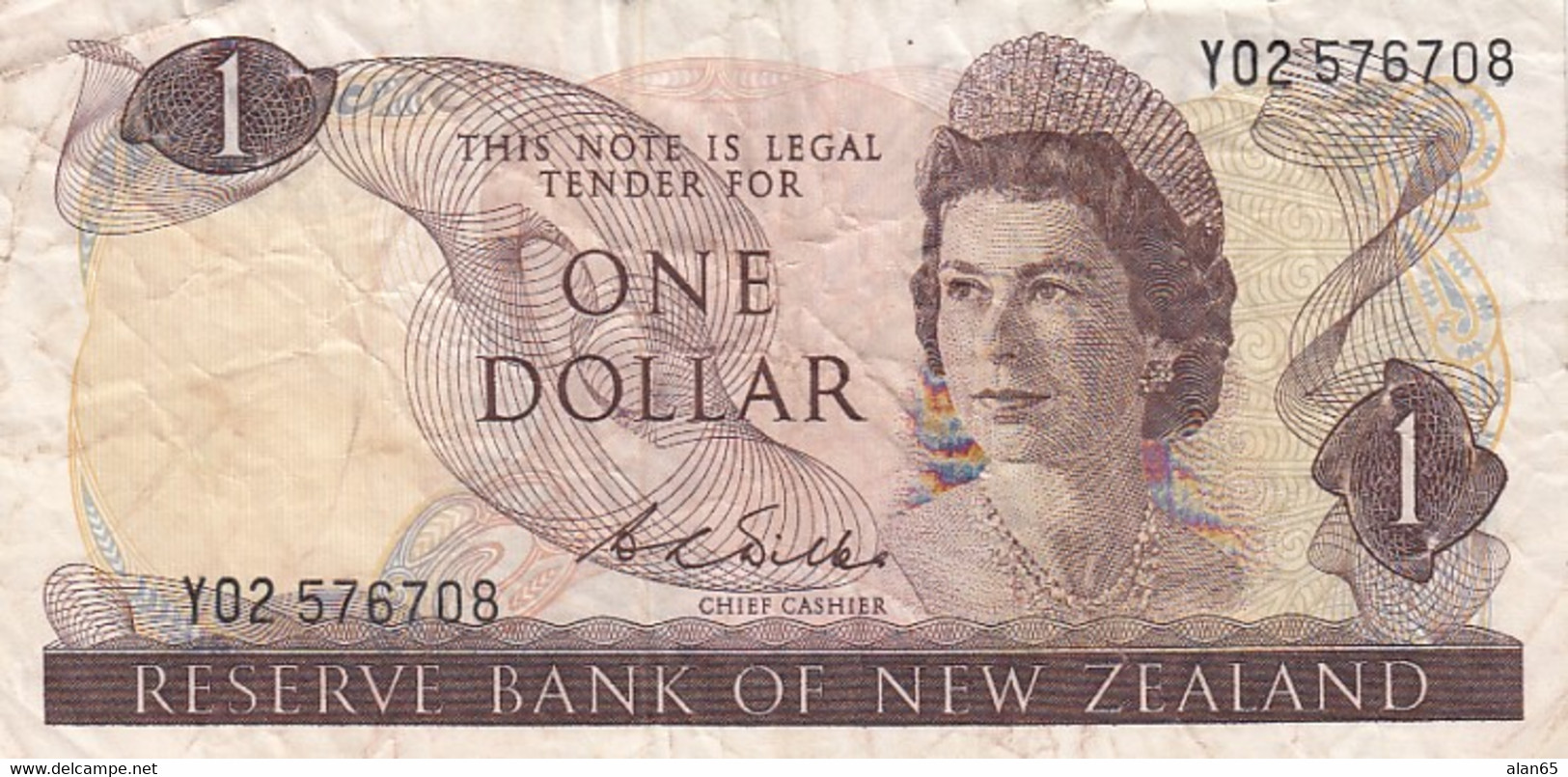 New Zealand #163b, 1 Dollar, 1968-1975 Issue Banknote - New Zealand