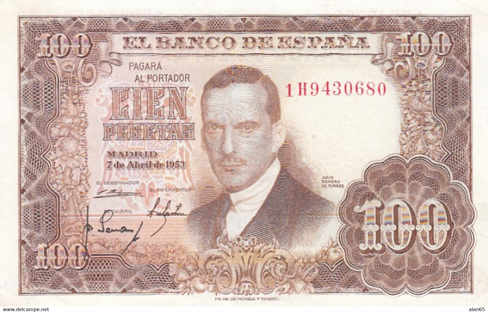 Spain #145, 100 Pesetas, 1953 Issue Banknote - 100 Pesetas