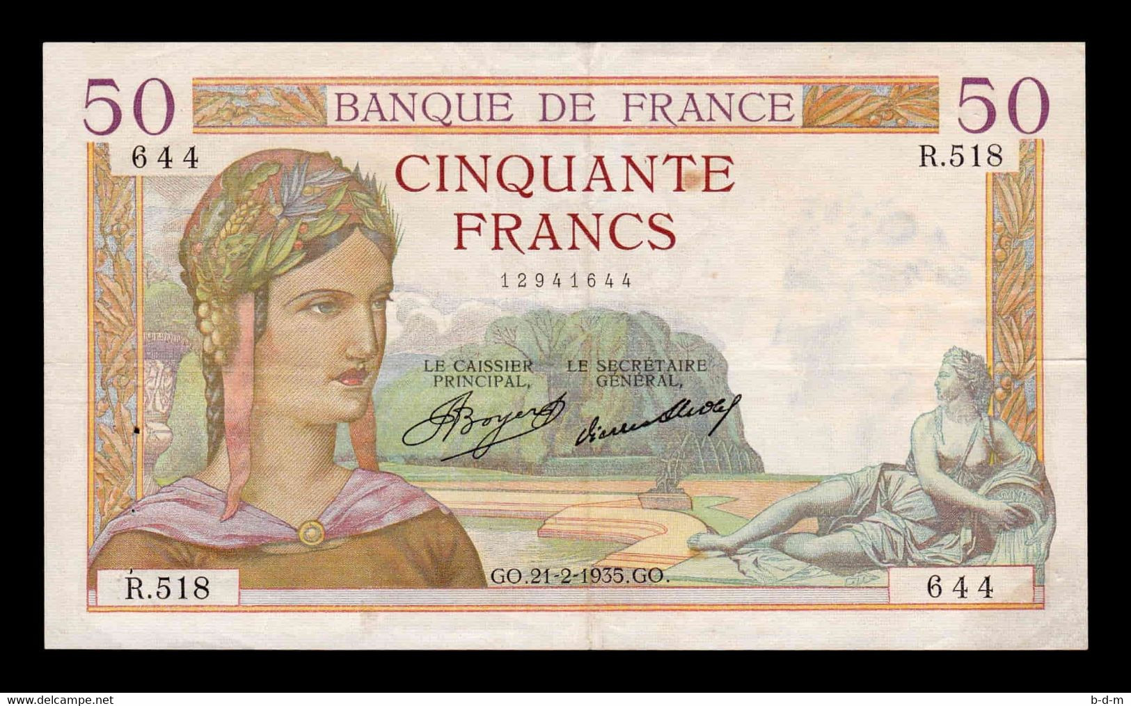 Francia France 50 Francs 1935 Pick 81 MBC+ VF+ - 50 F 1934-1940 ''Cérès''