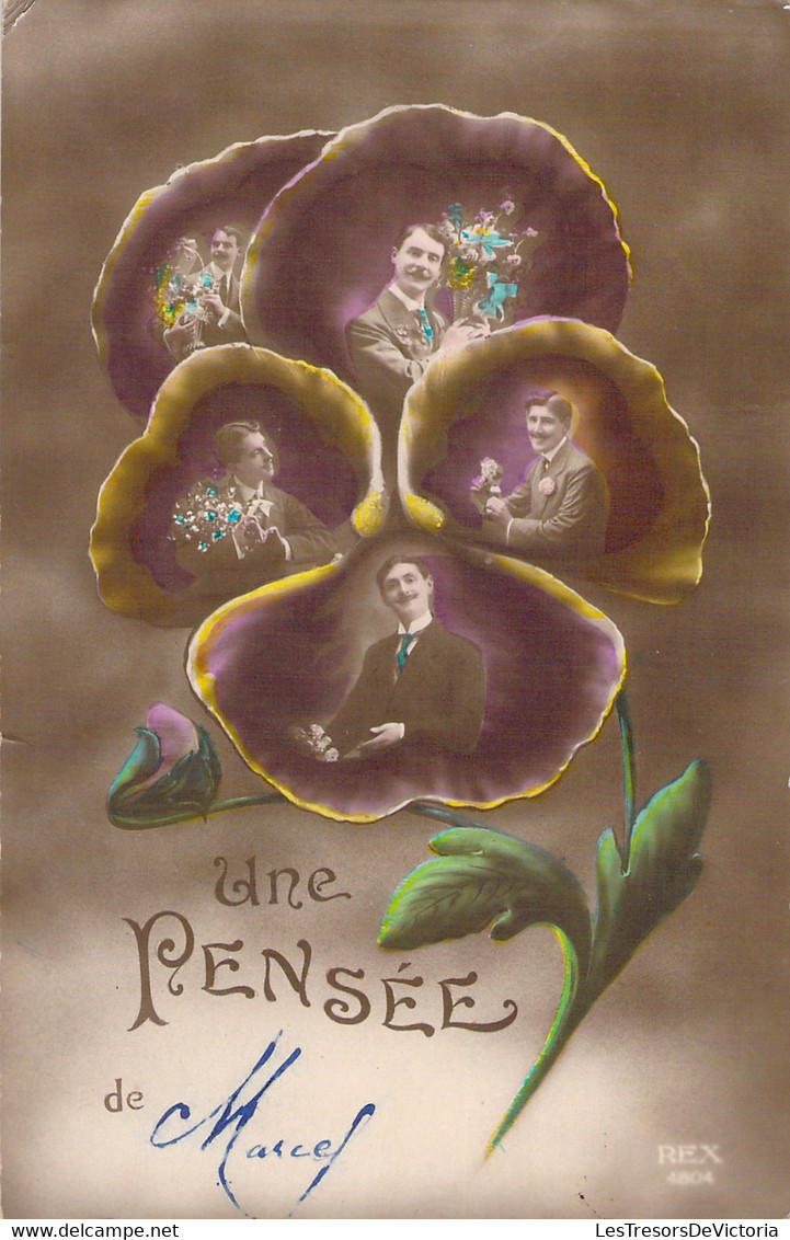 Une Pensée De Marcel - Homme Avec Bouquet De Fleur Dans Les Pétales D'une Pensée - 1919 - Männer