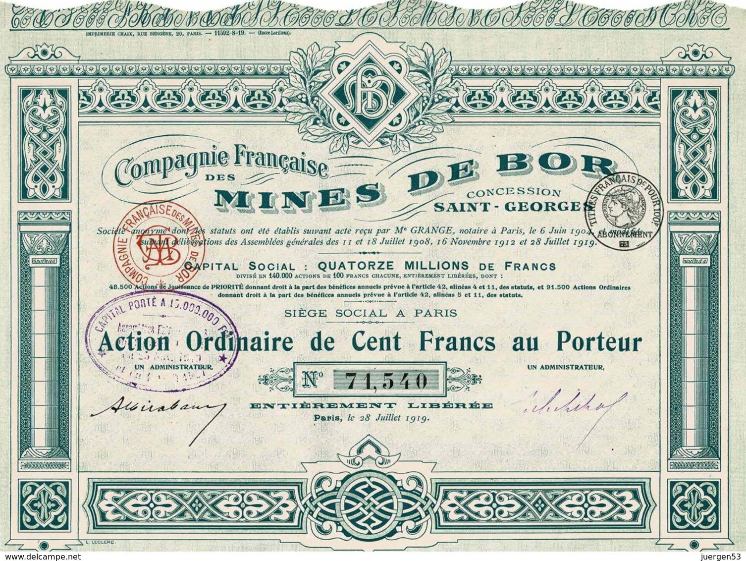 Cie Française Des Mines De Bor (Concession St-Georges) - Mines