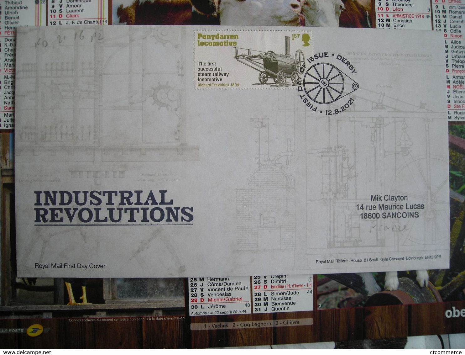 FDC Industrial Revolutions, Révolutions Industrielles, Locomotive De Penydarren Locomotive, Derby - 2011-2020 Decimal Issues
