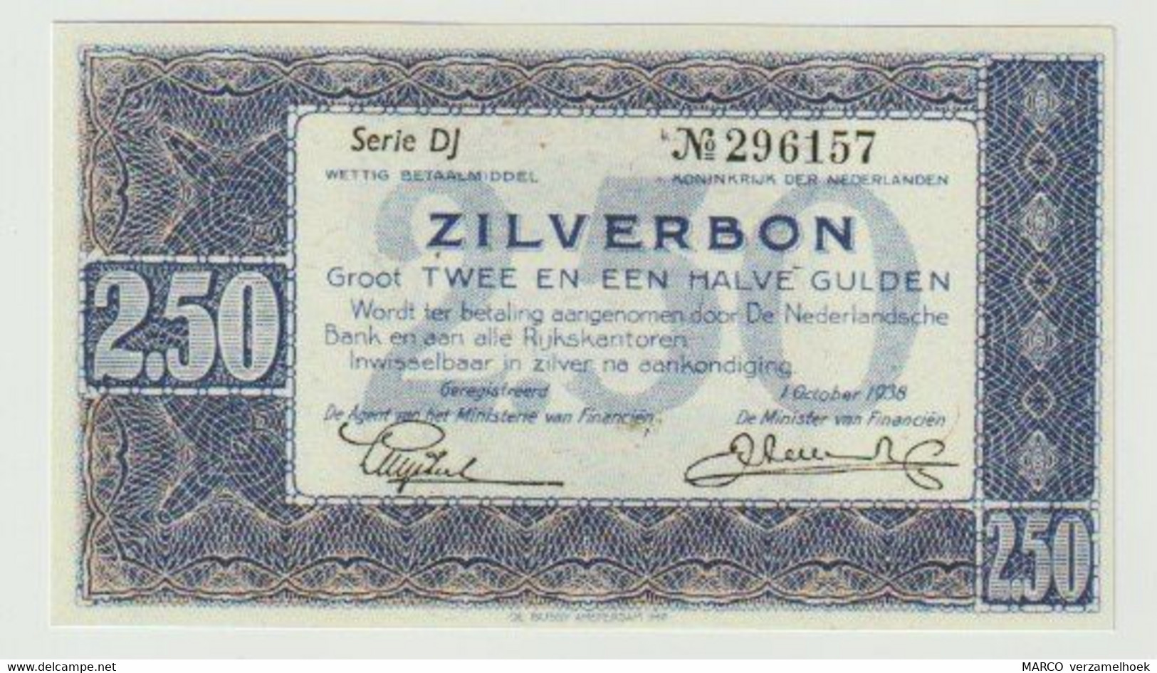 2 1/2 Gulden 1938 Nederland-the Netherlands Serie: DJ UNC - 2 1/2 Florín Holandés (gulden)