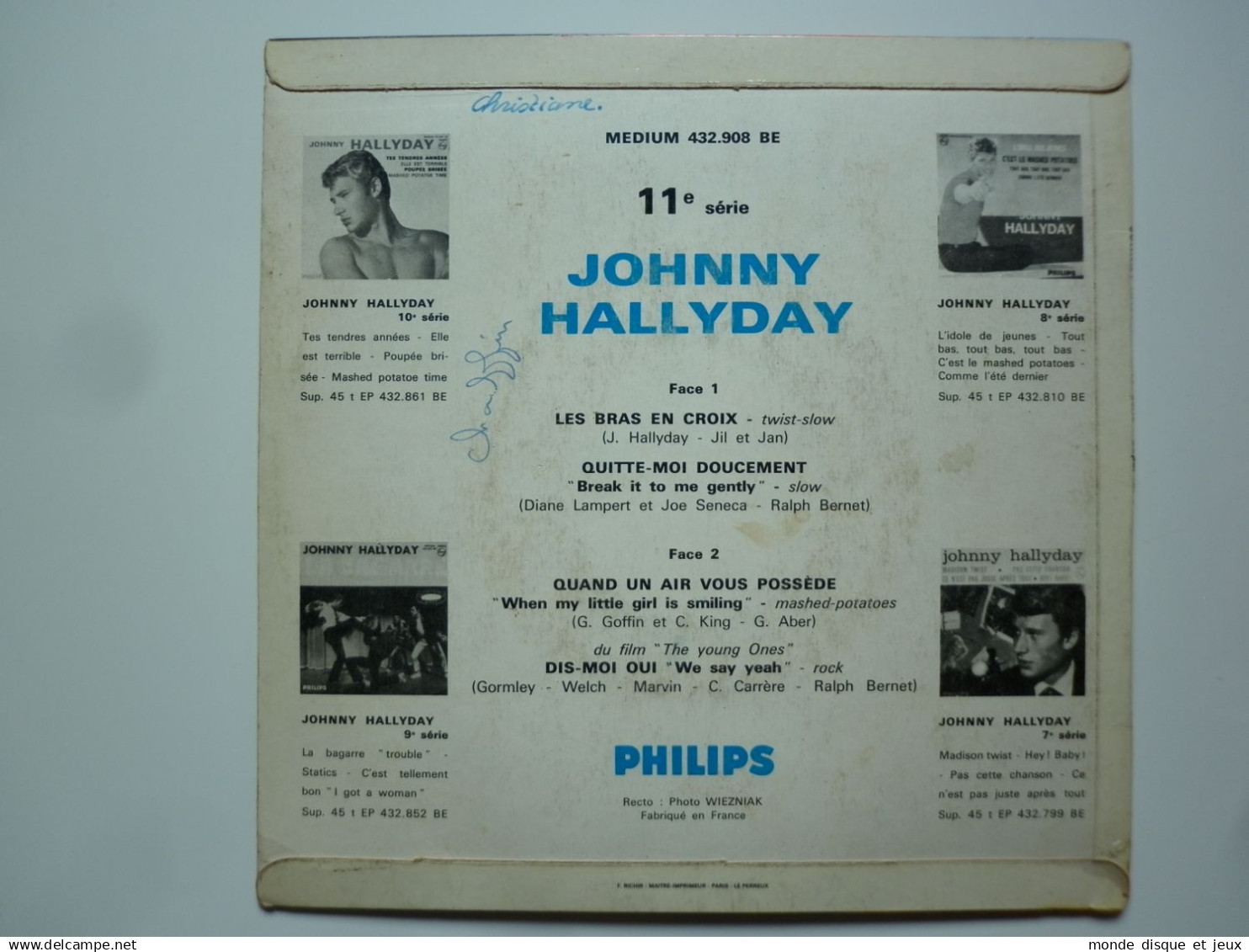 Johnny Hallyday 45Tours EP Vinyle Les Bras En Croix - 45 T - Maxi-Single