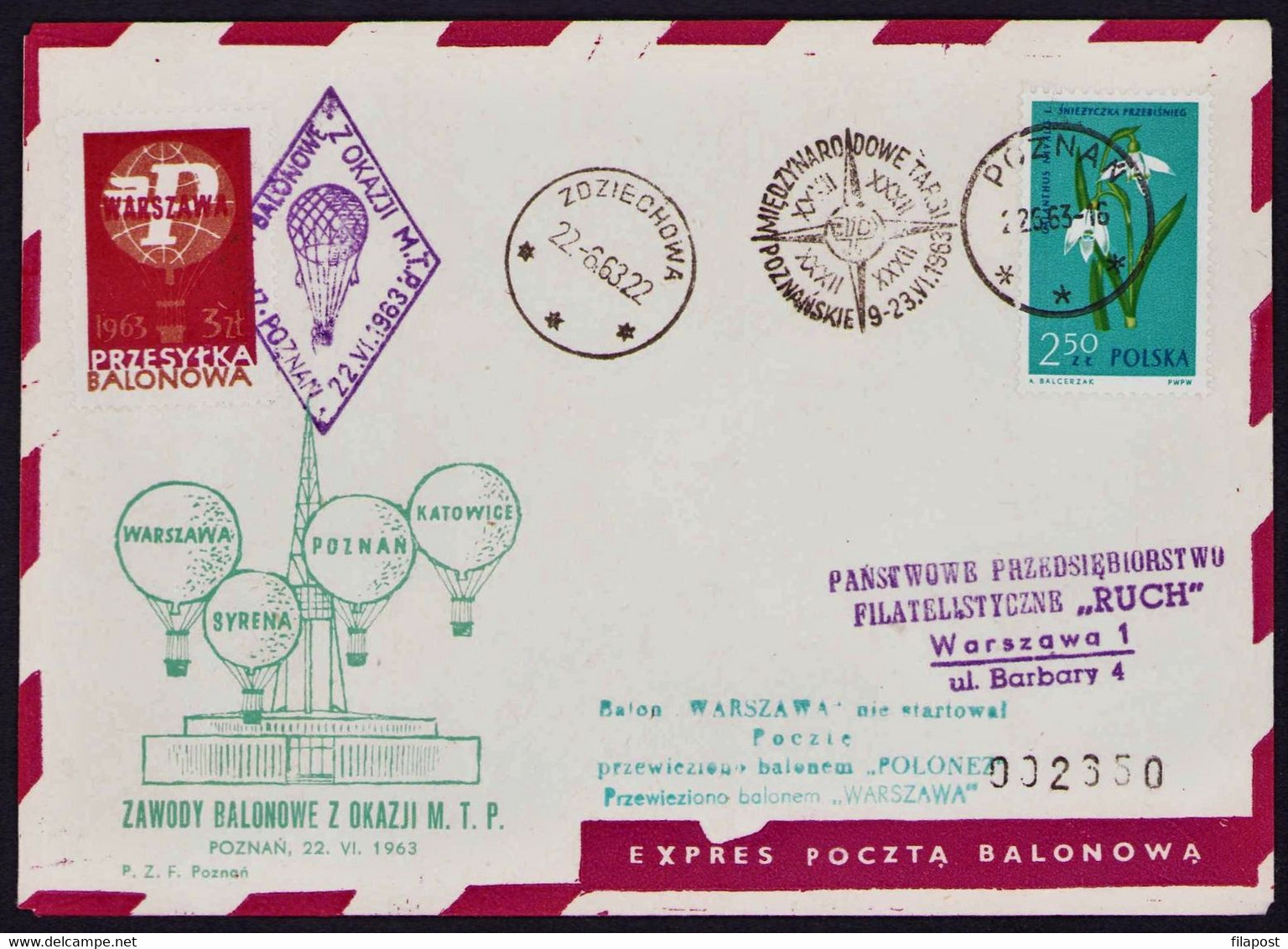 Poland 1963 Balloon Rallies On The Occasion Of The Poznan International Fair MTP Expres Balloon Post P72 - Palloni