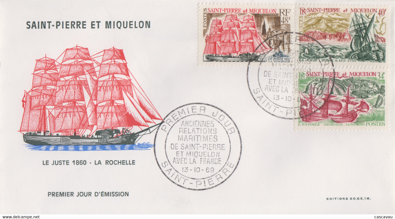 Enveloppe  FDC  1er  Jour   SAINT  PIERRE  Et  MIQUELON    Bateaux  Anciennes  Relations  Avec  La  France   1969 - FDC