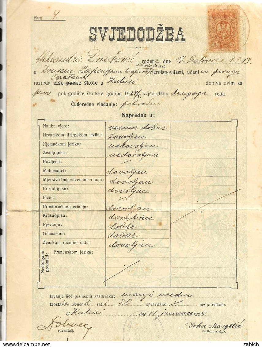 FISCAUX SERBIE Yougoslavie   Timbre 5 K Bistre Sur Document Du31 Janvier 1925 - Serbia