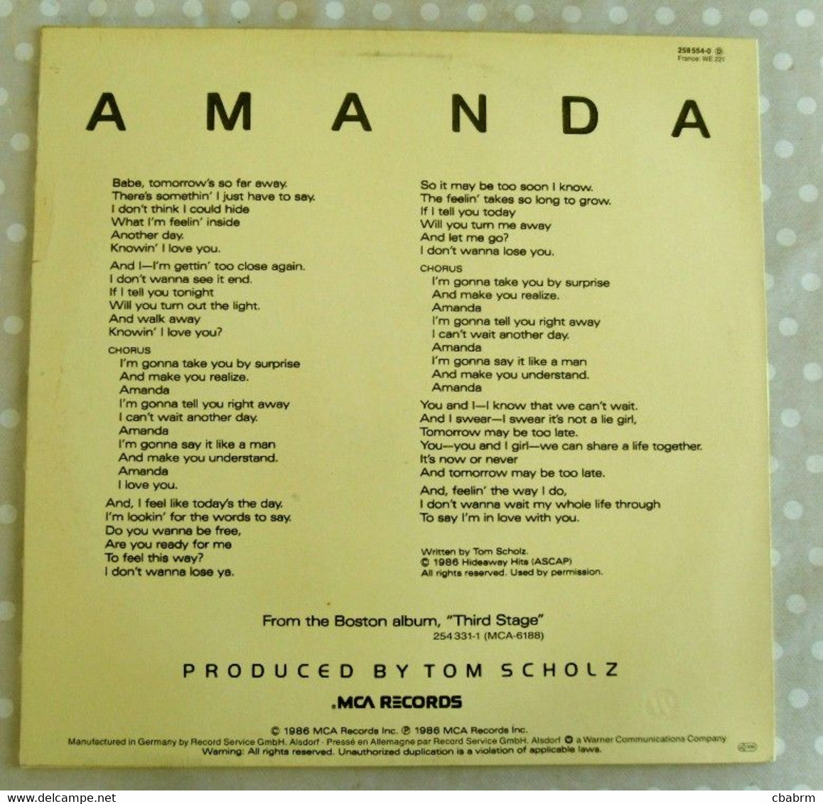 MAXI 45 TOURS BOSTON AMANDA 1986 MCA 258554-0 - 12" - 45 T - Maxi-Single