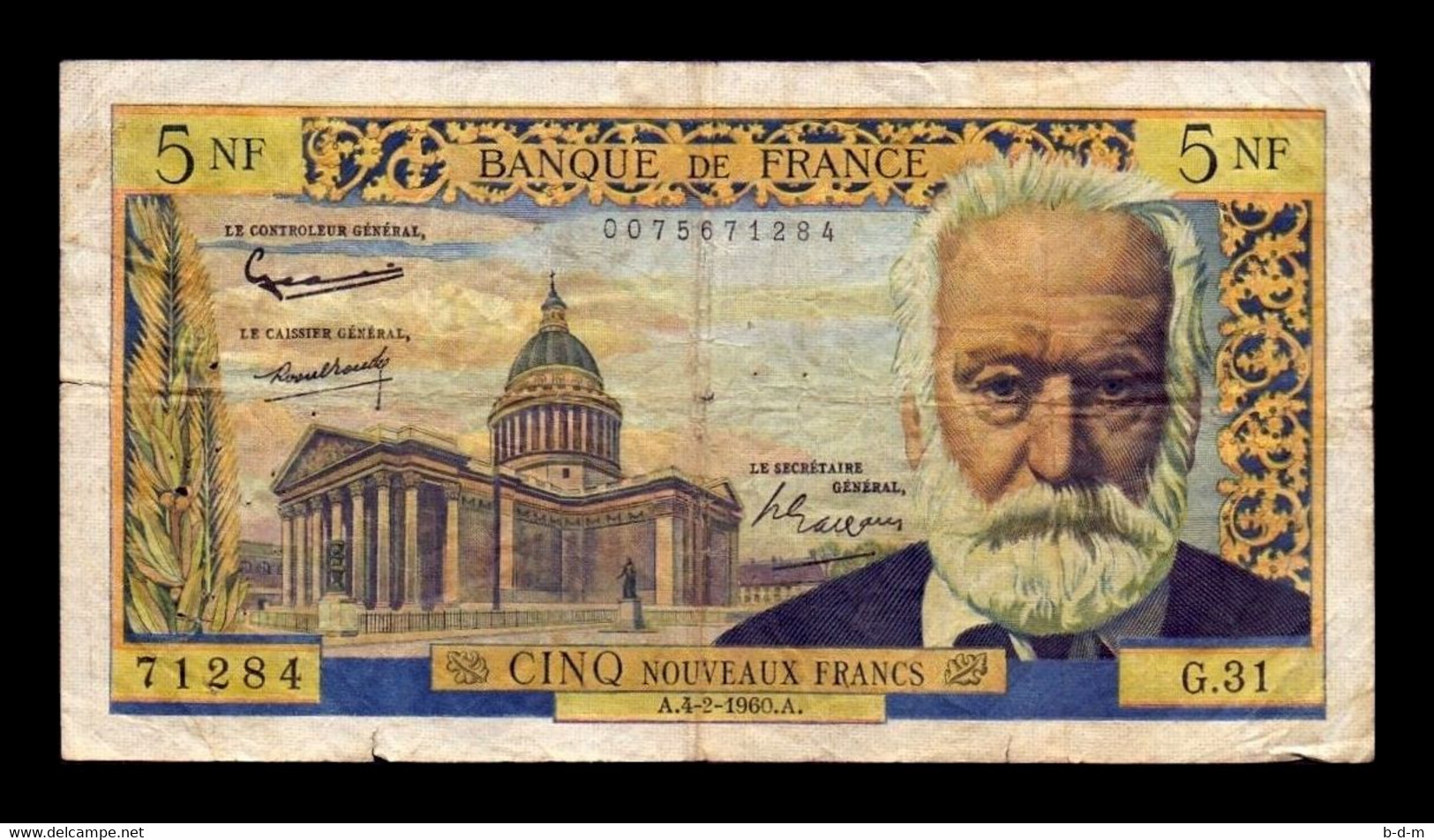 Francia France 5 Nouveaux Francs Victor Hugo 1960 Pick 141 BC F - Unclassified