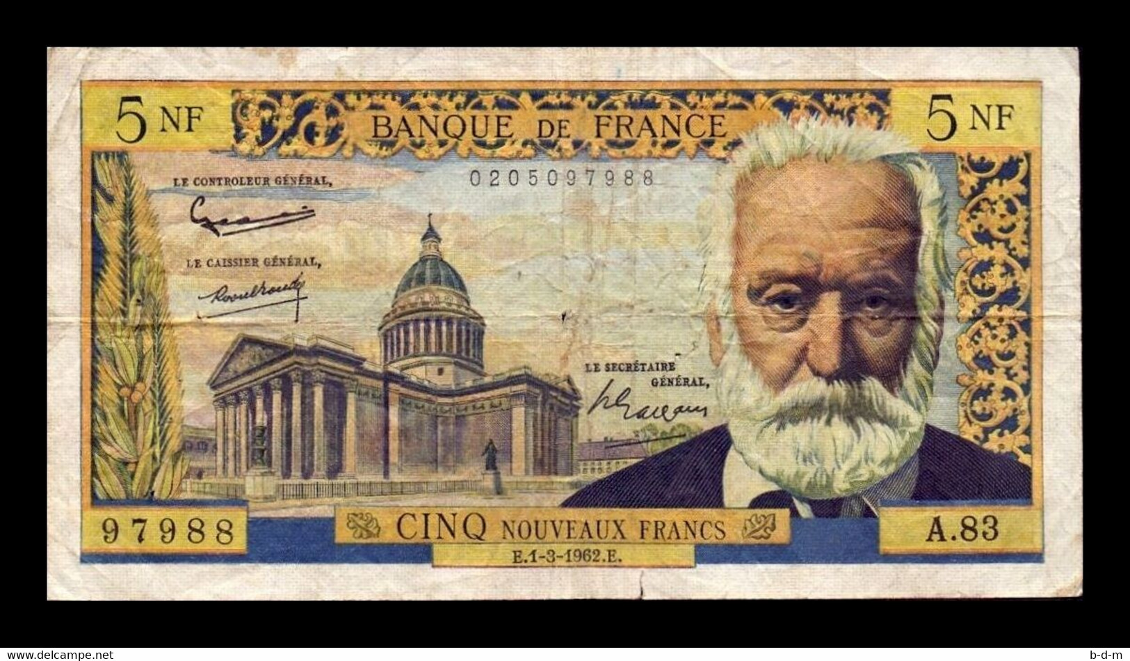 Francia France 5 Nouveaux Francs Victor Hugo 1962 Pick 141 BC F - Non Classés