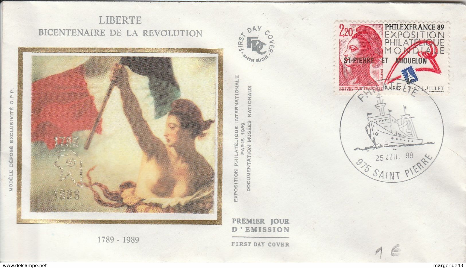 SAINT PIERRE ET MIQUELON FDC 1988 PHILEXFRANCE 89 - FDC