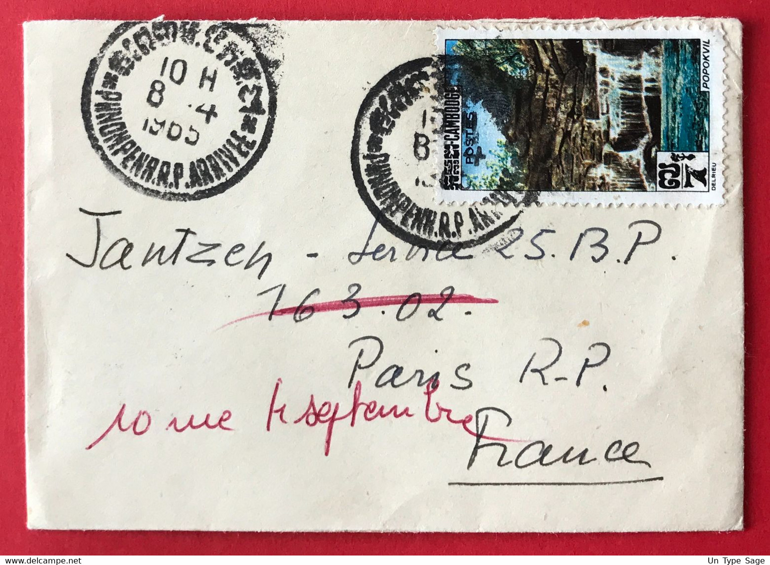 Cambodge Sur Petite Lettre TAD PHNOM PENH R.P. ARRIVEE 8.4.1965 - (A273) - Cambodia