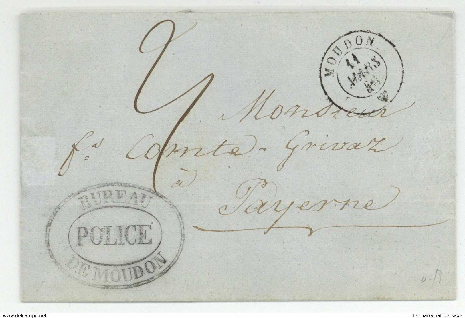 MOUDON 1846 BUREAU DE POLICE Pour Payerne Busigny - ...-1845 Voorlopers