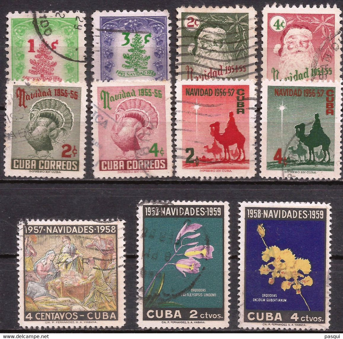 Cuba -  Fx. 445 - Yv. 381/2 + 417/8 + 431/2 + 446/7 + 469 + 496/7 - Navidad 1955/59 - Ø - Gebraucht