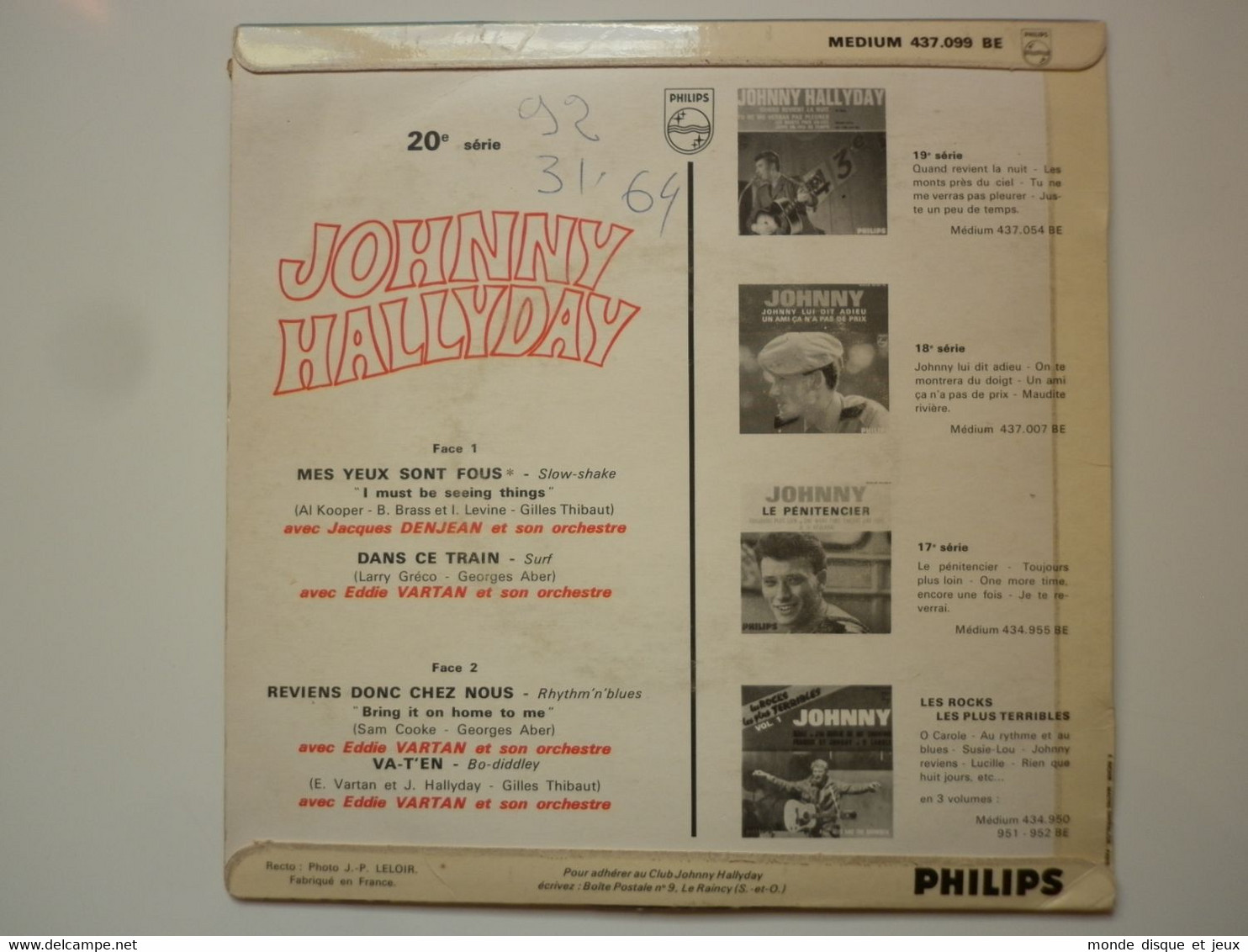 Johnny Hallyday 45Tours EP Vinyle Mes Yeux Sont Fous 2eme Pochette Gros Lettrage - 45 T - Maxi-Single