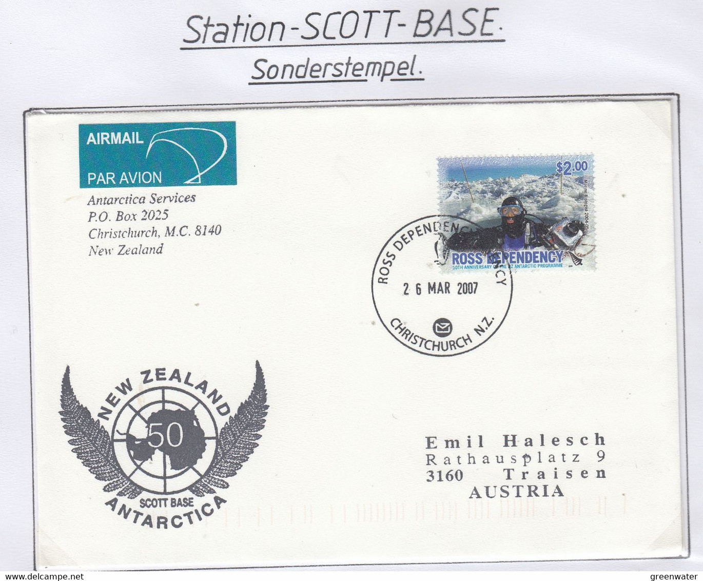 Ross Dependency 2007 Scott Base Cover Ca 26 MAR 2007 (GPA138B) - Lettres & Documents