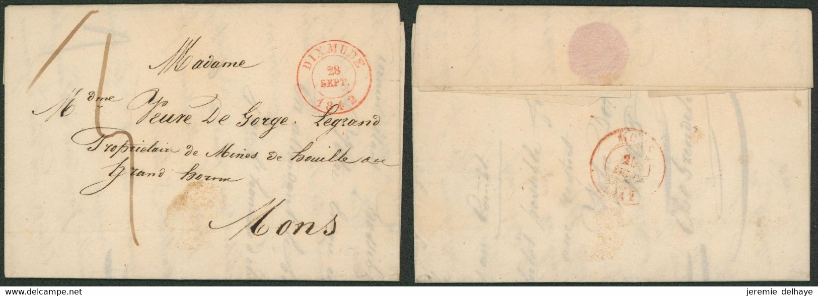 Précurseur - LAC Datée De Dixmude (1842) + Cachet Dateur Et Port 3 Décimes > Mons - 1815-1830 (Dutch Period)