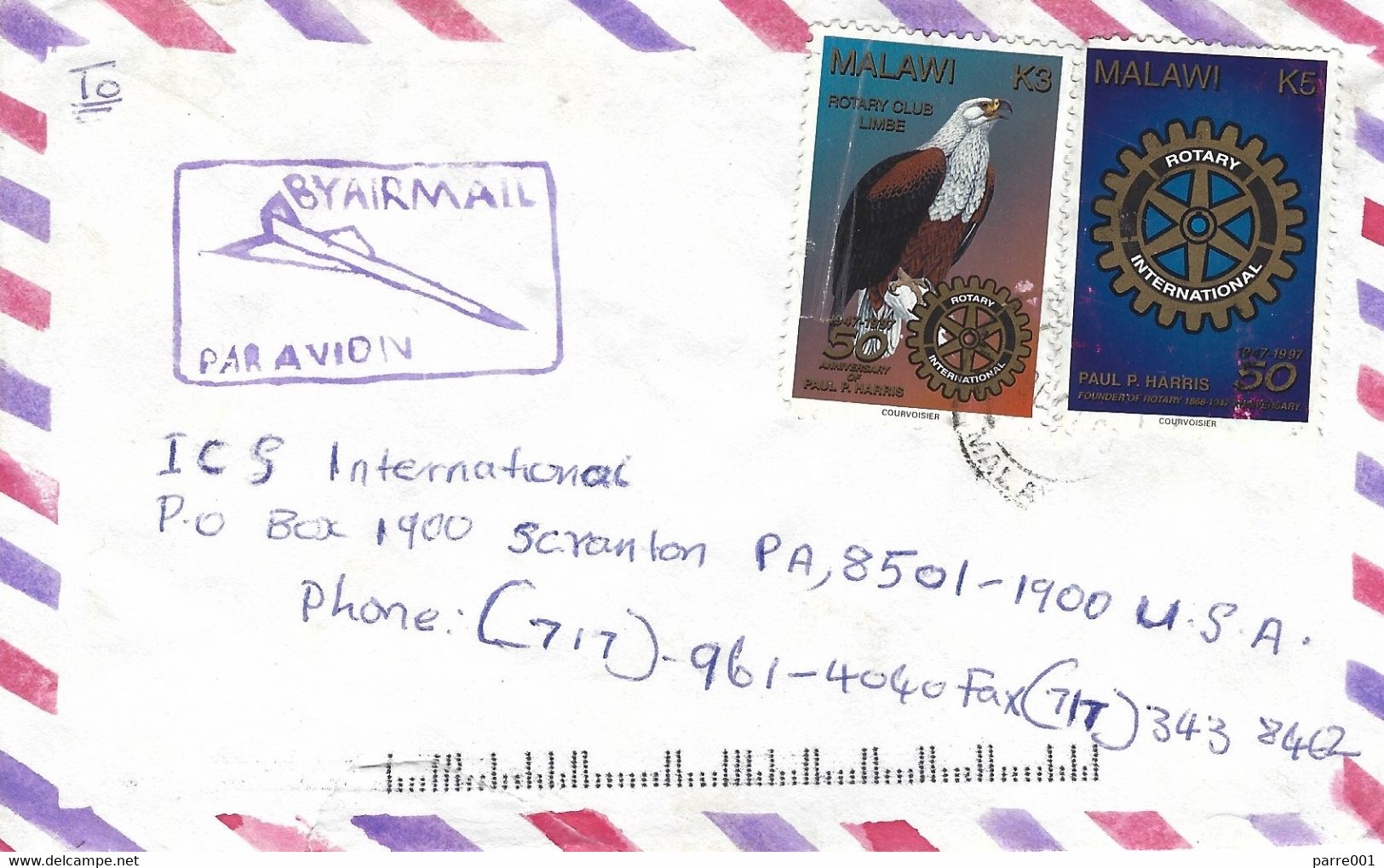 Malawi 1997 Lilongwe African Fish Eagle Haliaeetus Vocifer Rotary Paul Harris Cover - Aigles & Rapaces Diurnes