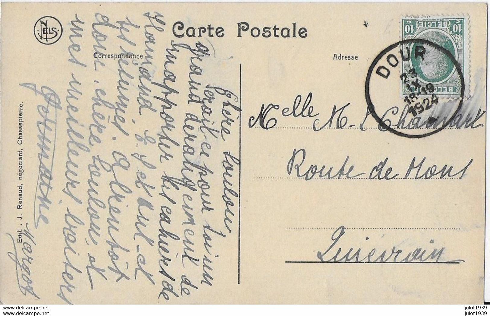 Julot1939 . CHASSEPIERRE ..-- Rue De L' Eglise . 1924 De DOUR Vers QUIEVRAIN ( Melle ML CHAMART ) . Voir Verso . - Florenville