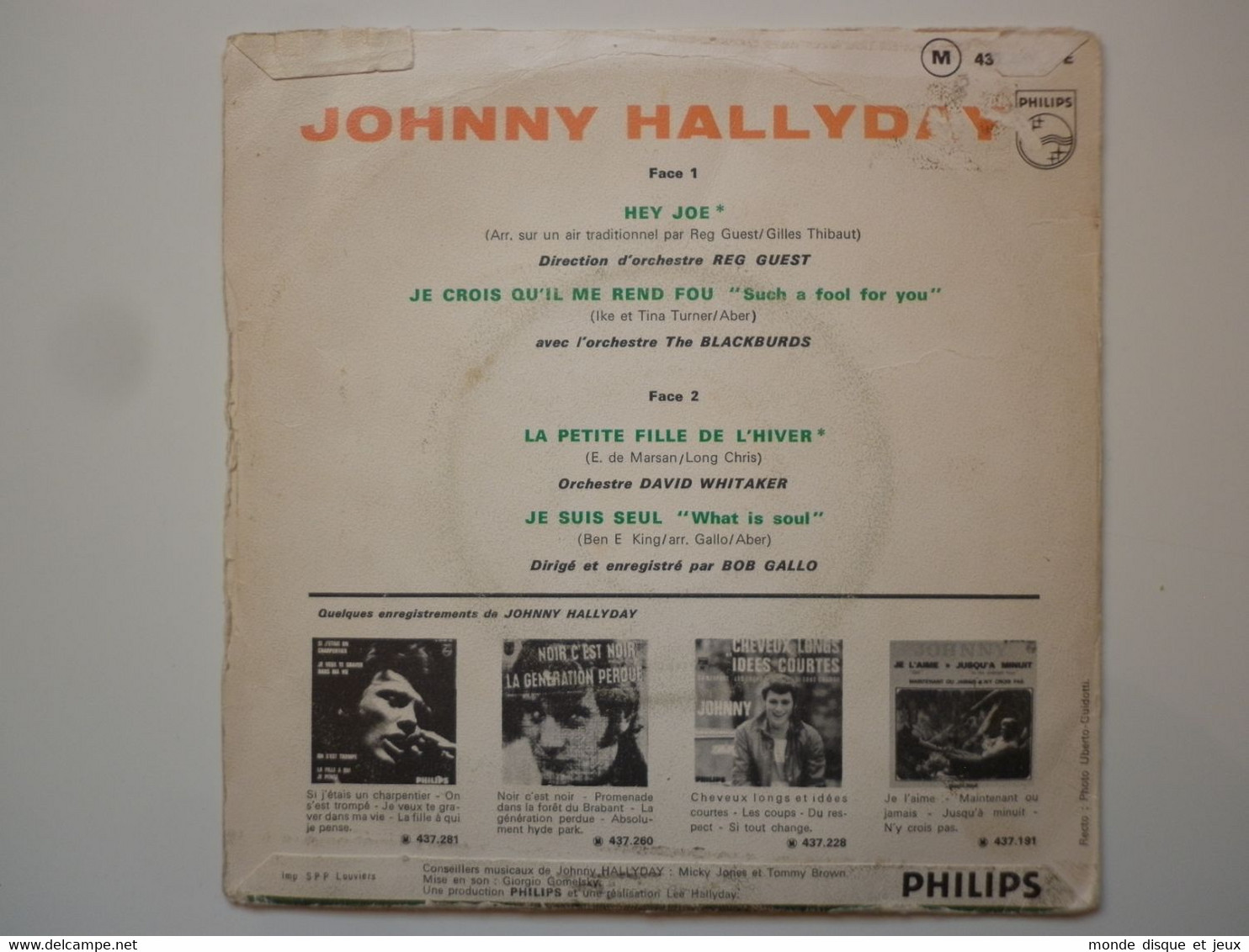 Johnny Hallyday 45Tours EP Vinyle Hey Joe / Je Suis Seul Papier Imp S.P.P. Louviers Avec Rabats Label Bleu BIEM - 45 T - Maxi-Single