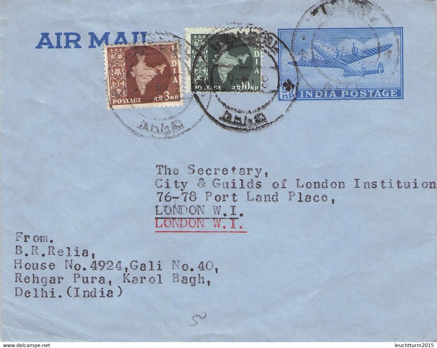 INDIA - UPRATED AEROGRAMME DELHI > LONDON / ZO68 - Airmail