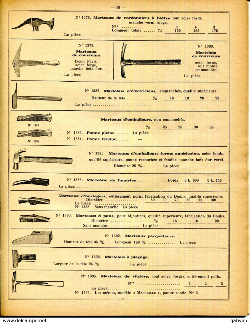 PARIS.CATALOGUE OUTILLAGE " BRICARD " 39 RUE DE RICHELIEU.