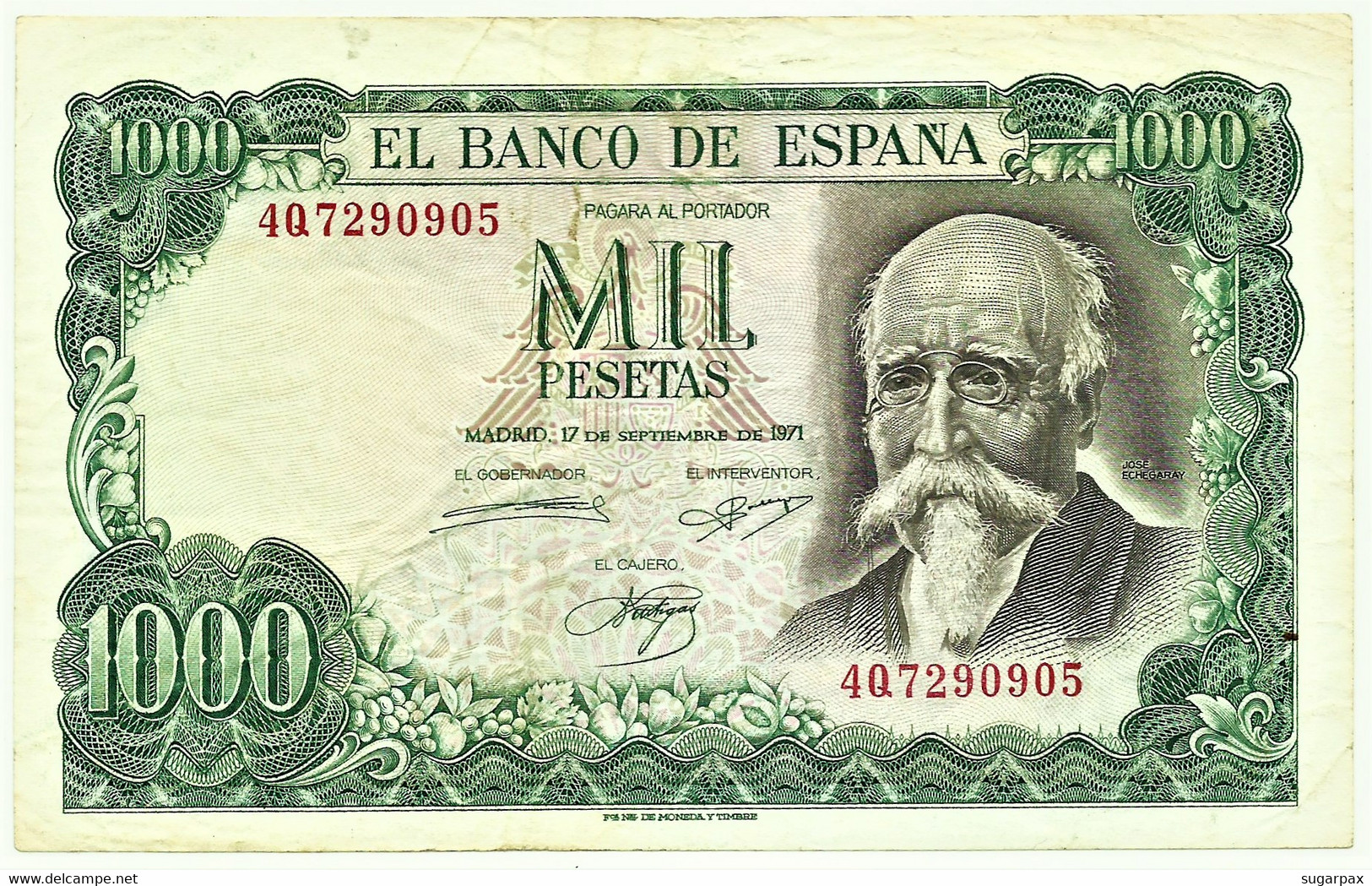 ESPAÑA - 1000 Pesetas - 17.09.1971 ( 1974 ) - Pick 154 - Serie 4Q - José Echegaray - 1.000 - 1000 Pesetas