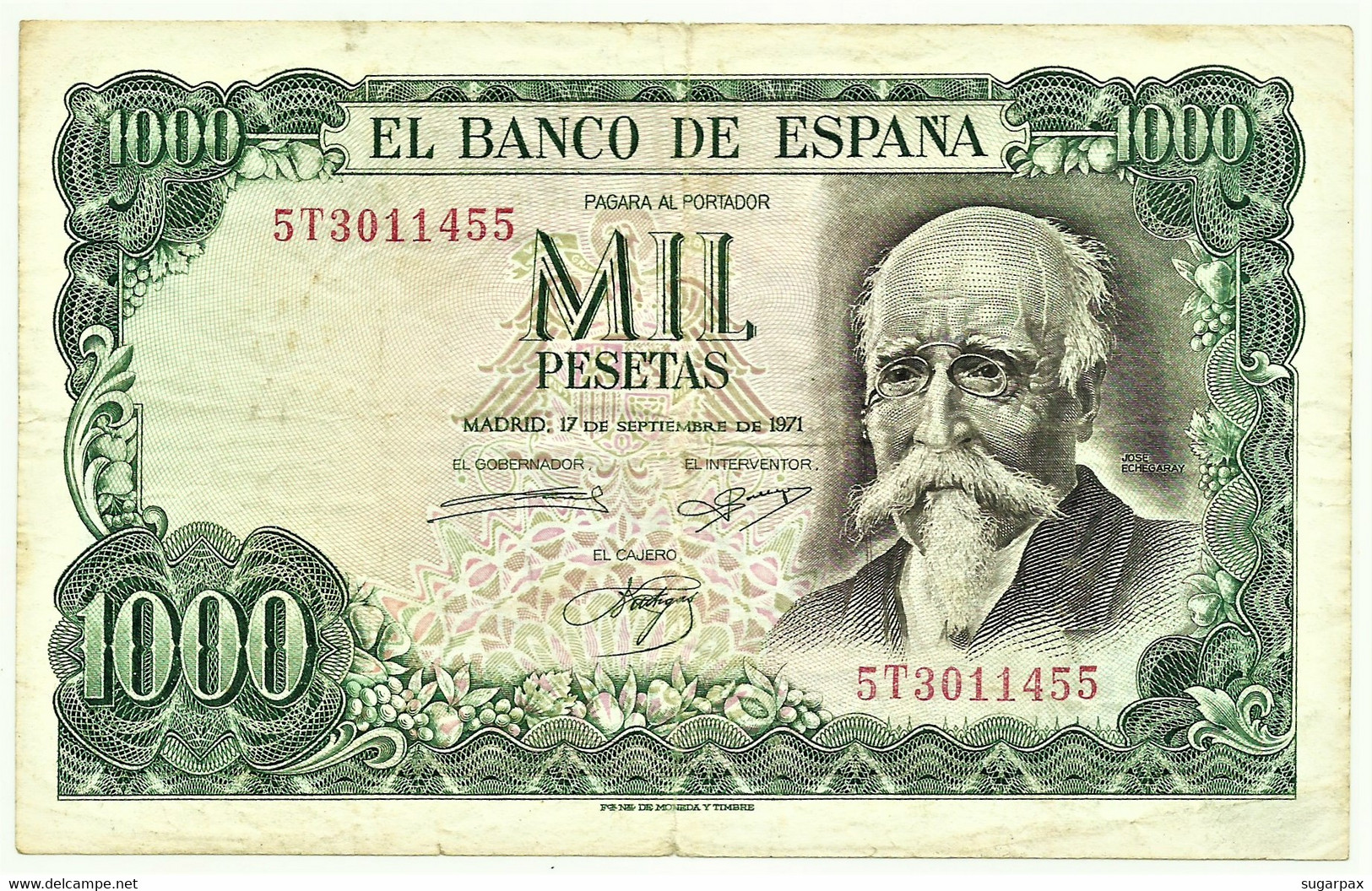 ESPAÑA - 1000 Pesetas - 17.09.1971 ( 1974 ) - Pick 154 - Serie 5T - José Echegaray - 1.000 - 1000 Pesetas