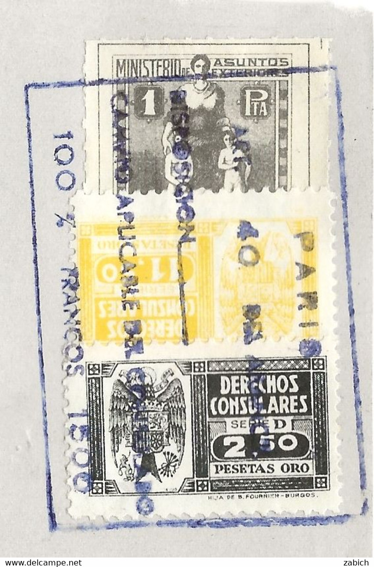 FISCAUX ESPAGNE Sur Visa De Passeport 1958 - Fiscaux