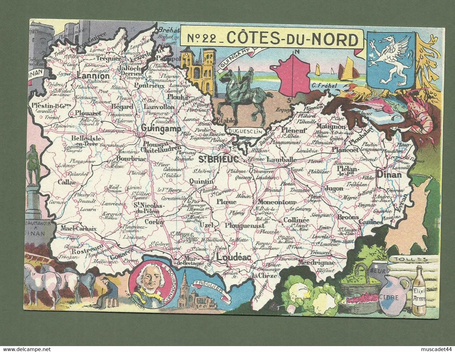 CARTE POSTALE  CARTE GEOGRAPHIQUE BLONDEL LA ROUGERY N°22 COTES D ARMOR ST BRIEUC DINAN - Andere & Zonder Classificatie