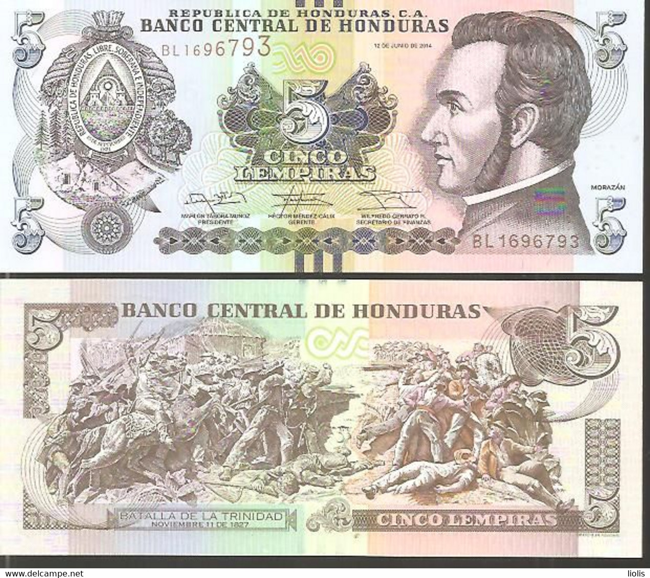 Honduras P-98  5 Lempiras  2014  UNC - Honduras