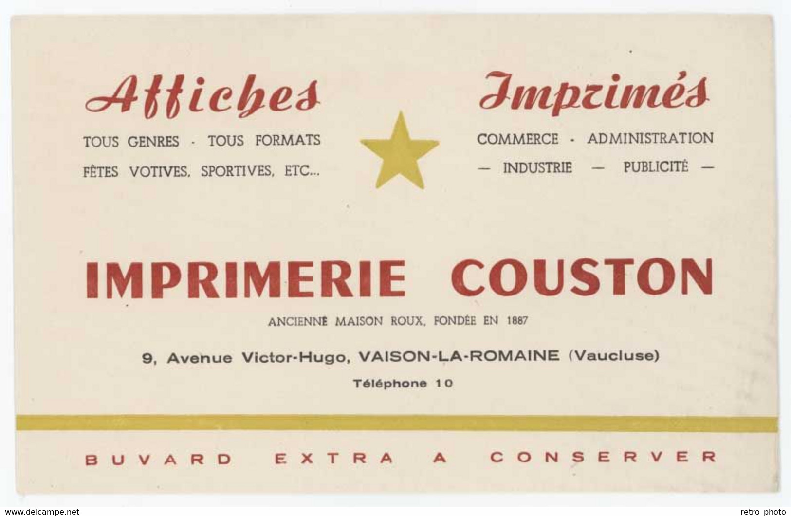 Buvard Imprimerie Couston, Vaison La Romaine ( Vaucluse ), Affiches Imprimés - I