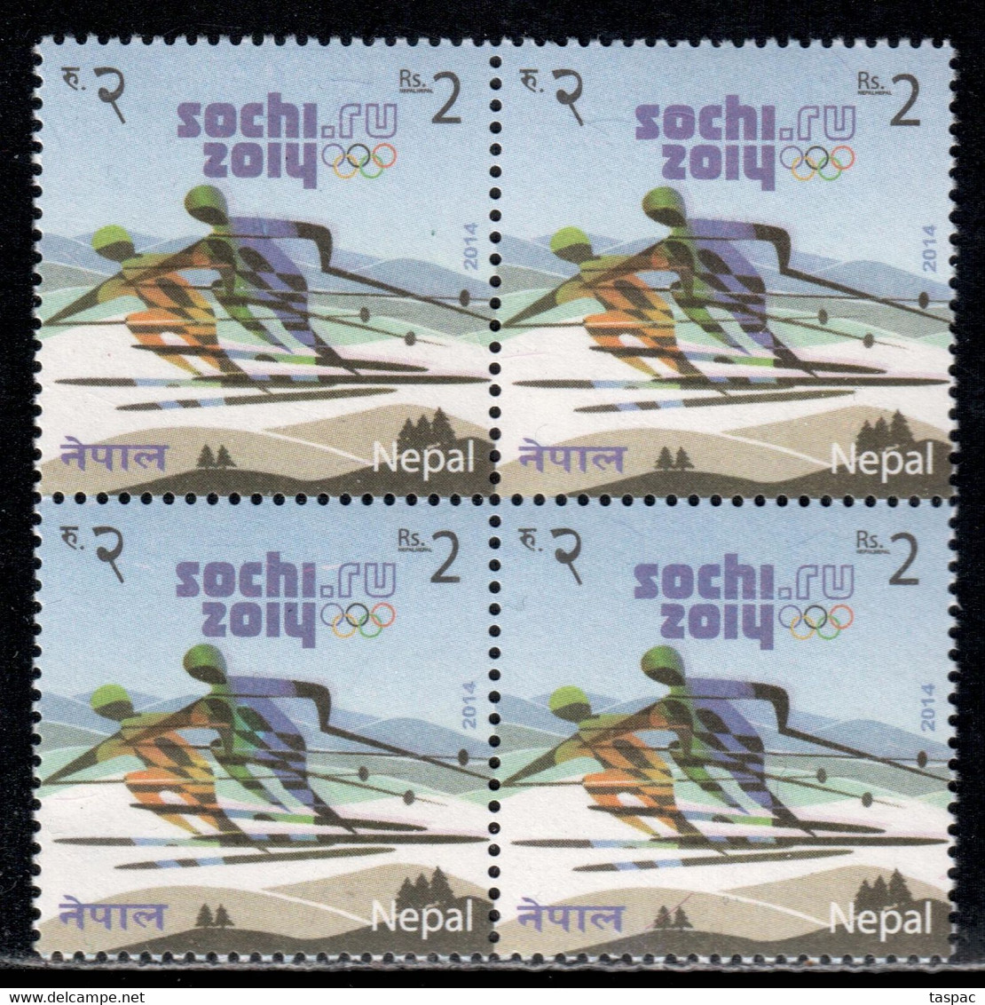 Nepal 2014 Mi# 1139 ** MNH - Block Of 4 - Winter Olympic Games, Sochi / Skiing - Hiver 2014: Sotchi